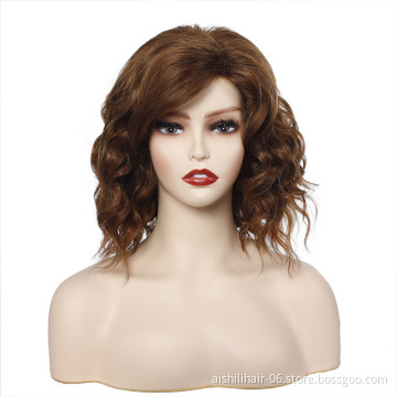 Wholesale lolita heat resistant water wave auburn wigs with side-part bangs 12inch synthetic hair wigs for women